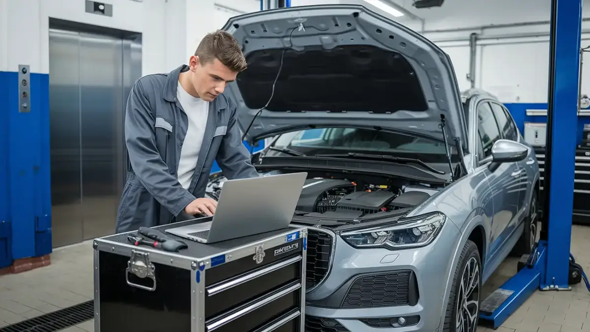 Kfz-Diagnosegerät in der Werkstatt