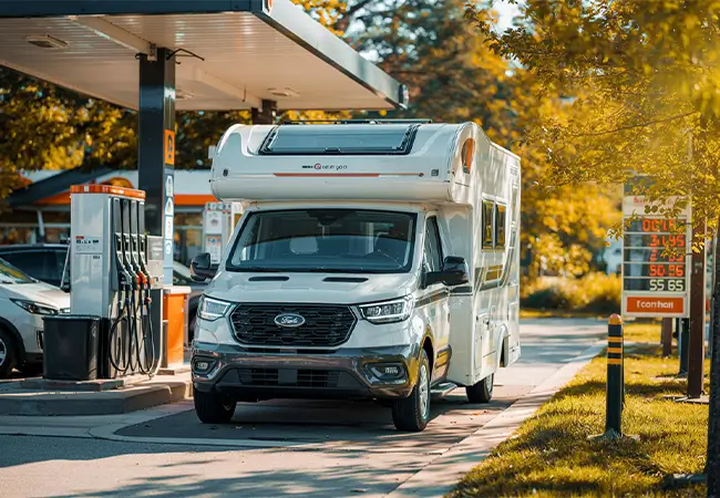 Wohnmobil an einer Tankstelle