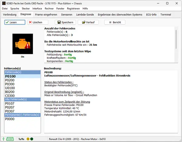 Status der DTC-Fehlercodes nicht bestätigt