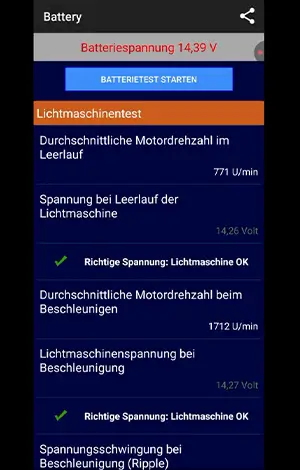 Ergebnisse des Lichtmaschinentests